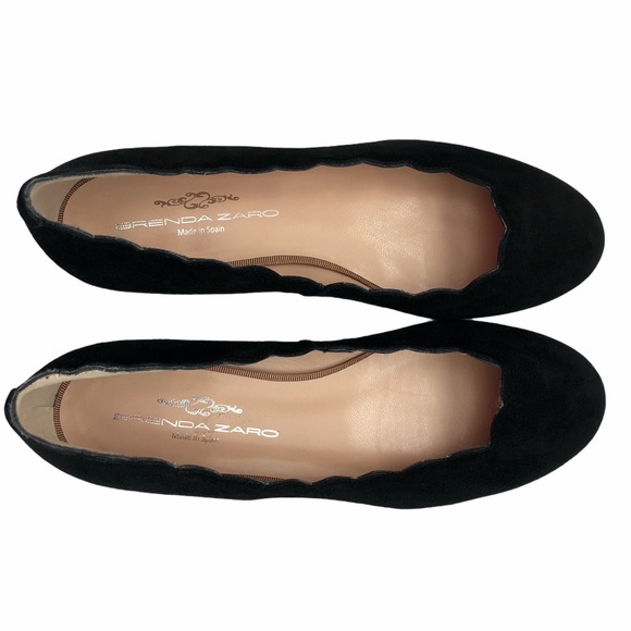 NEW Brenda Zaro Black Suede Leather Scalloped Flats 36 - Picture 4 of 8
